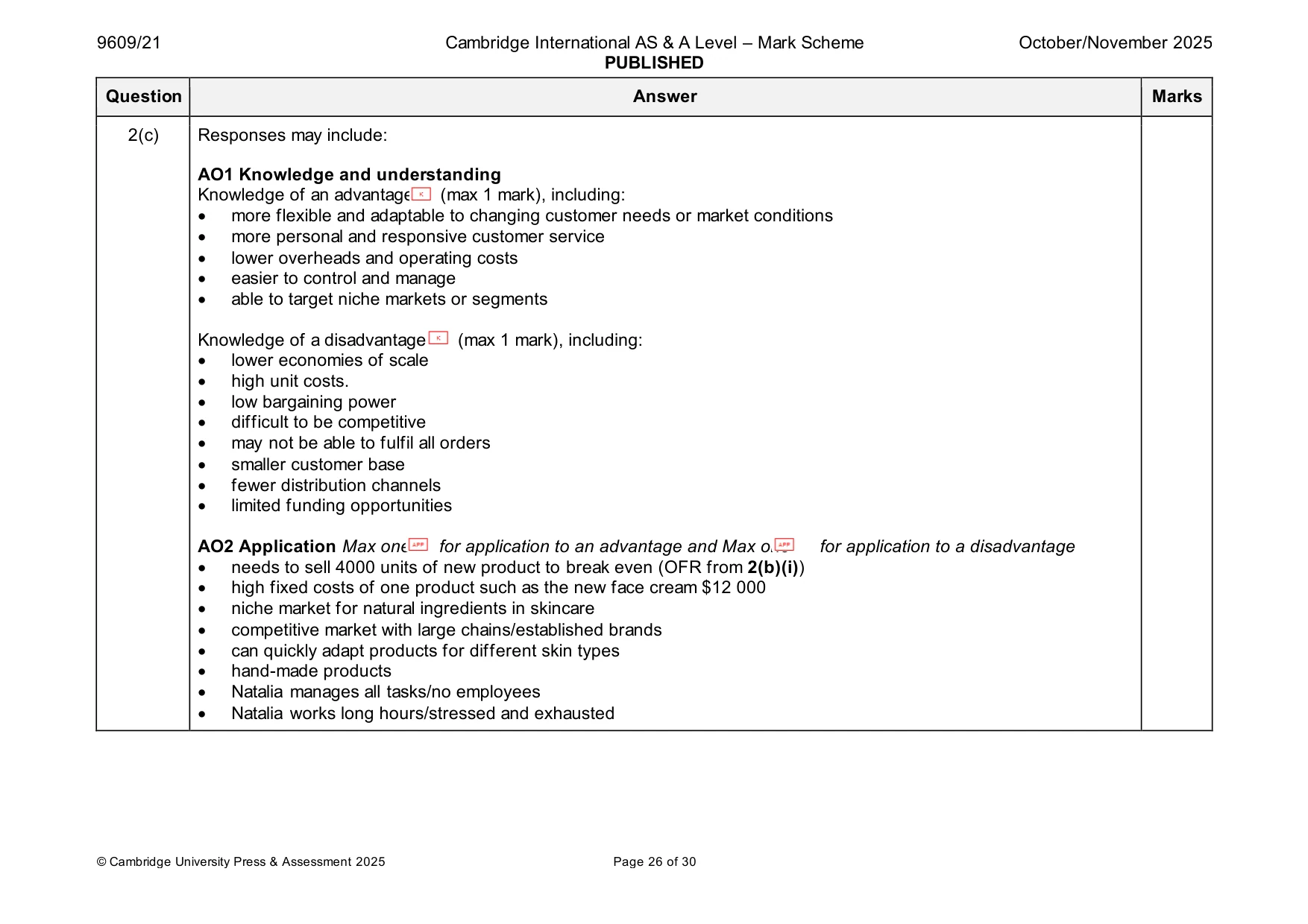 Mark scheme, page 26 of 30