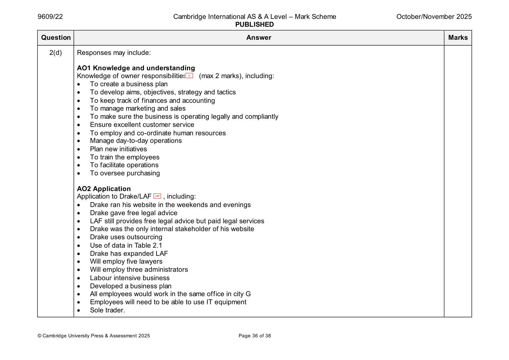 Mark scheme, page 36 of 38