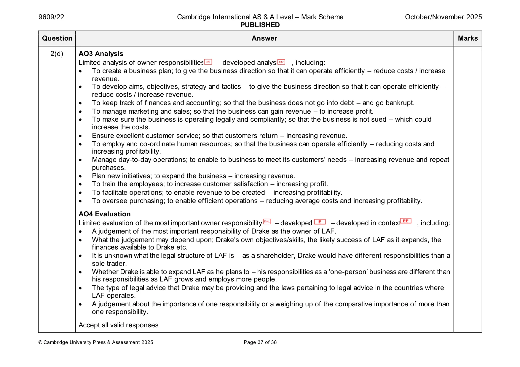 Mark scheme, page 37 of 38