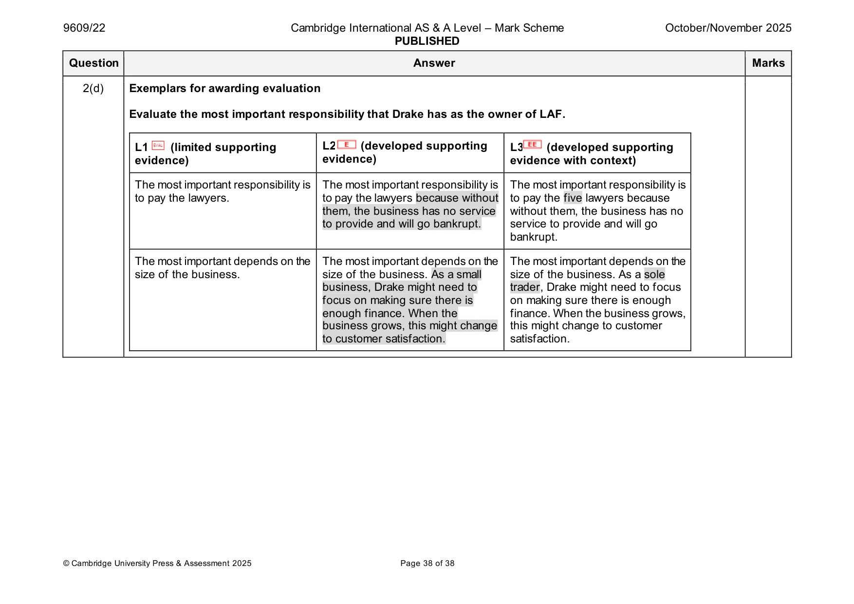 Mark scheme, page 38 of 38