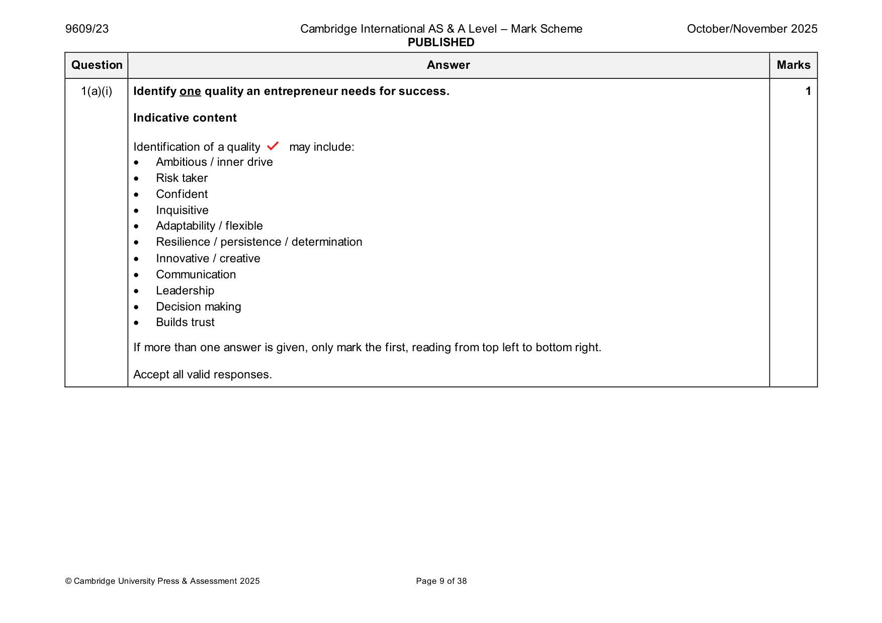 Mark scheme, page 9 of 38