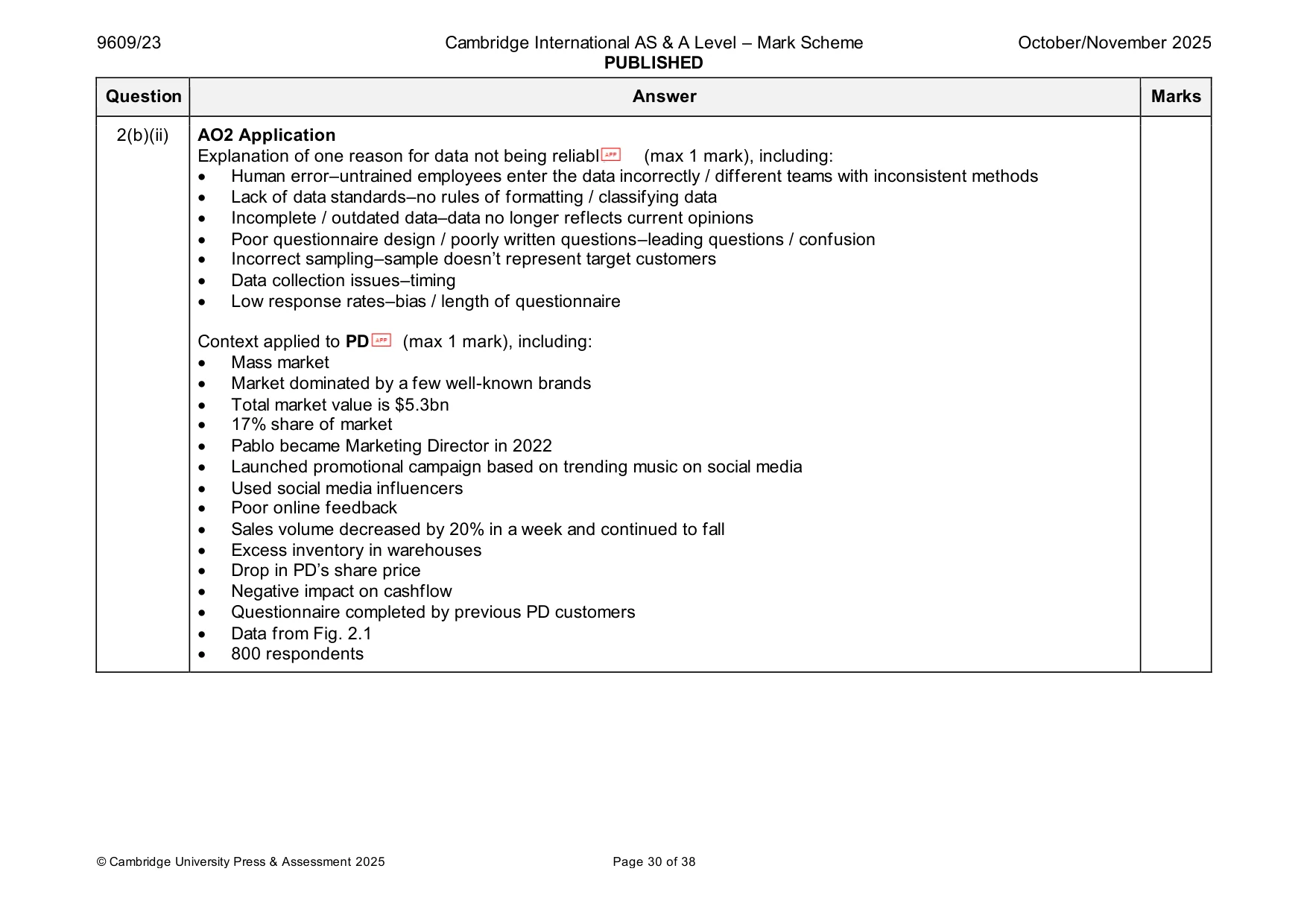 Mark scheme, page 30 of 38
