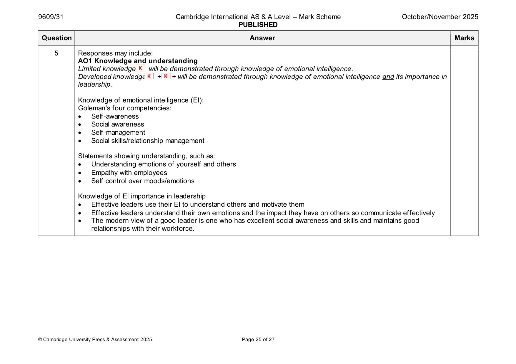 Mark scheme, page 25 of 27