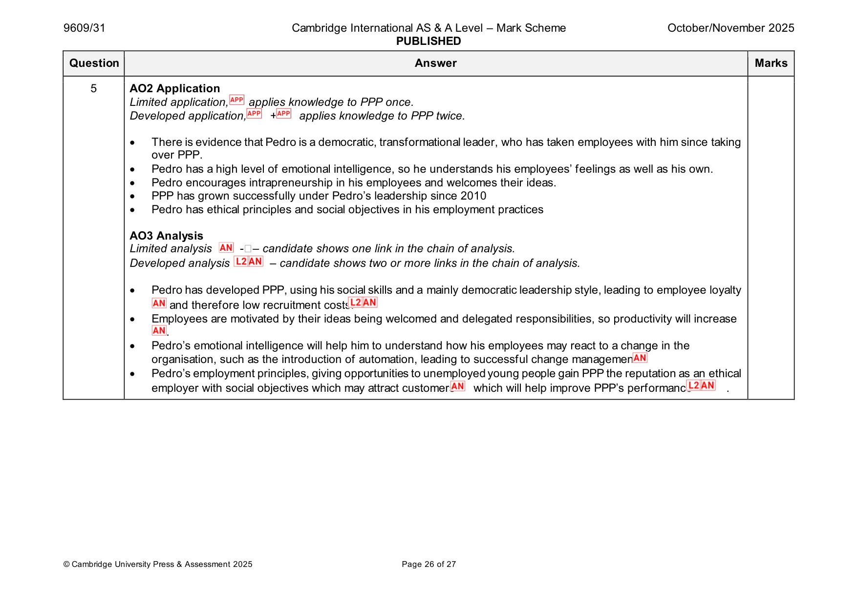 Mark scheme, page 26 of 27