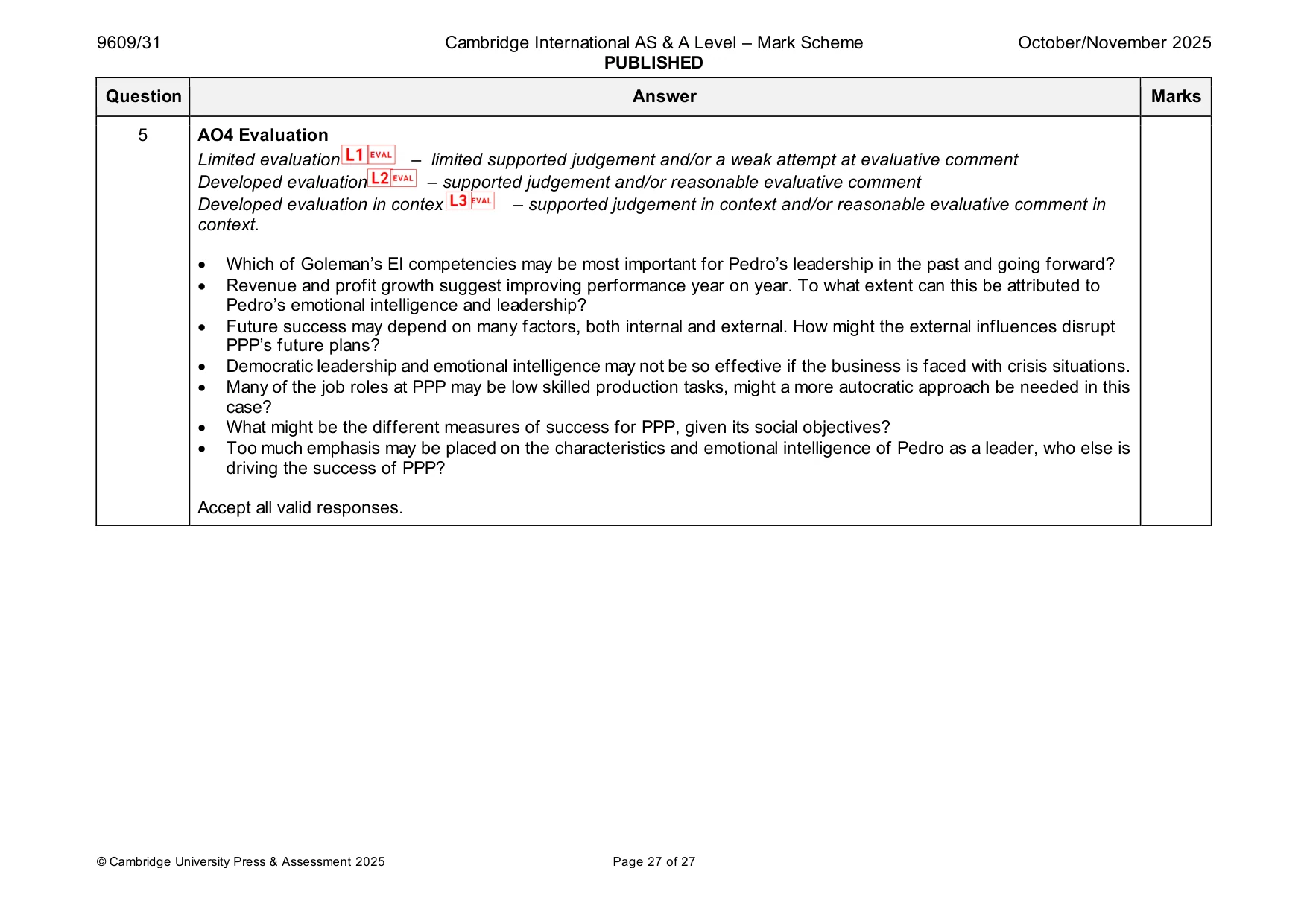 Mark scheme, page 27 of 27