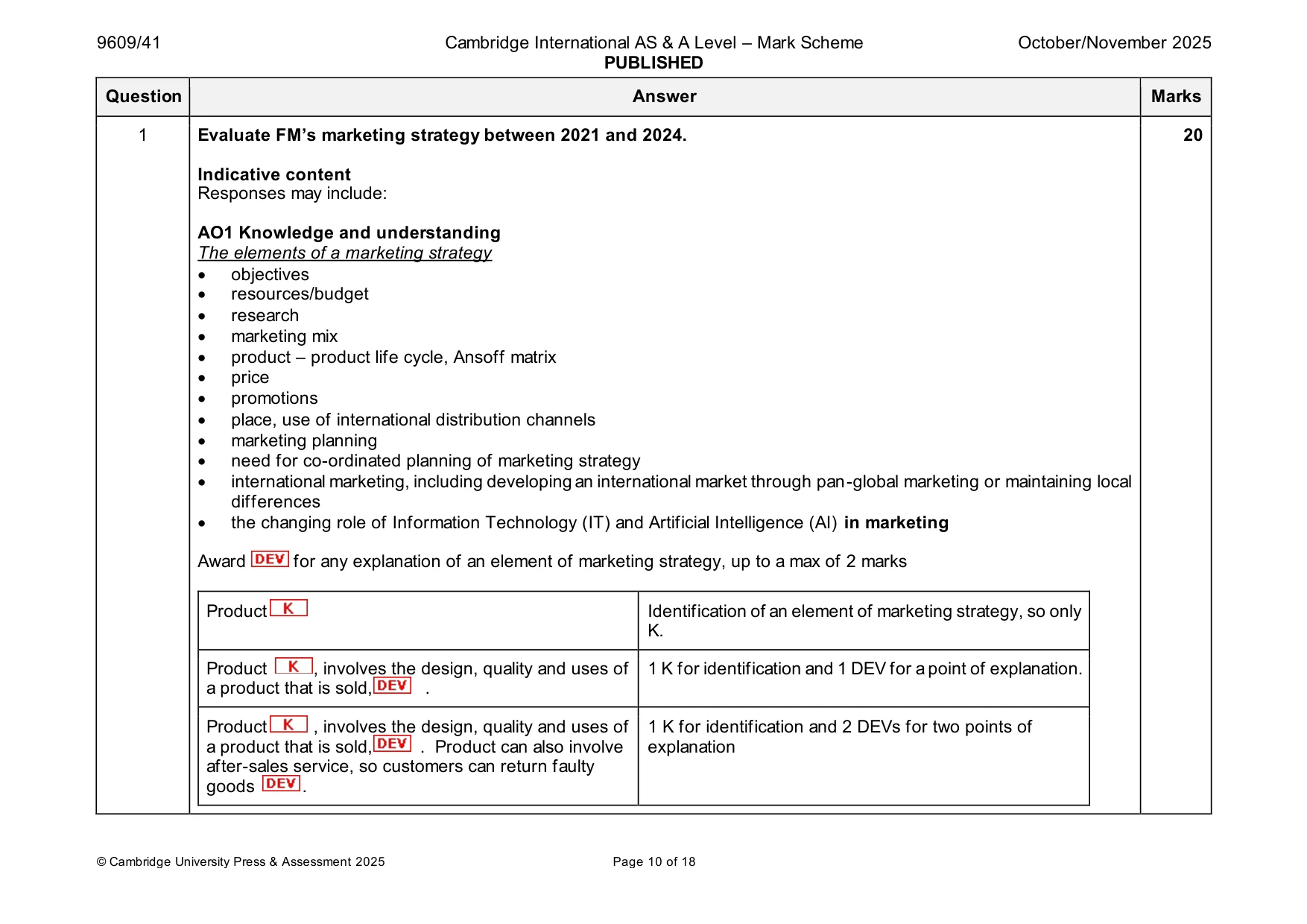 Mark scheme, page 10 of 18