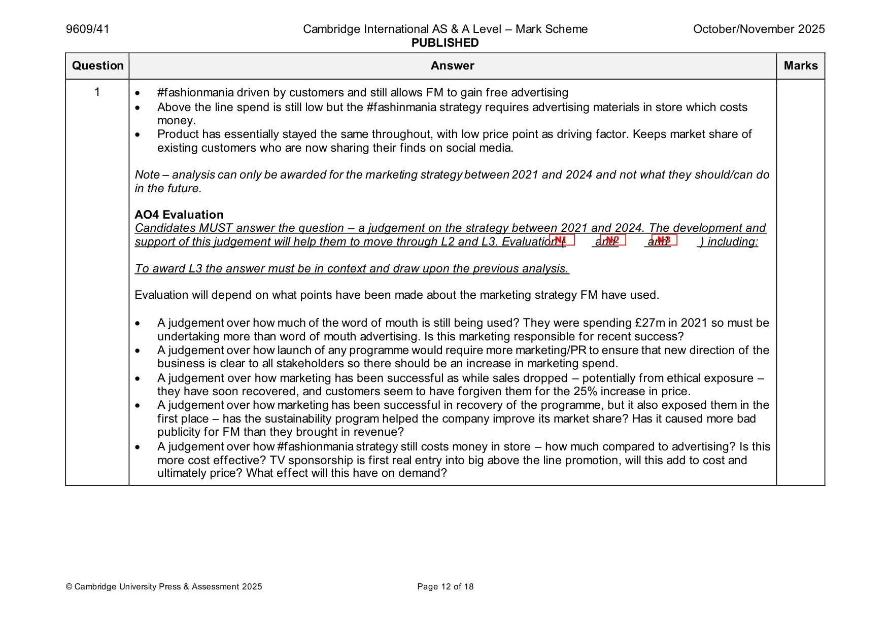 Mark scheme, page 12 of 18