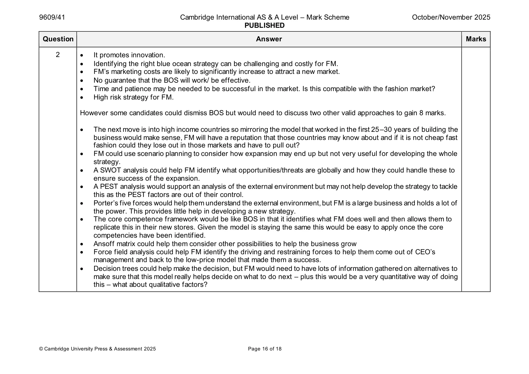 Mark scheme, page 16 of 18