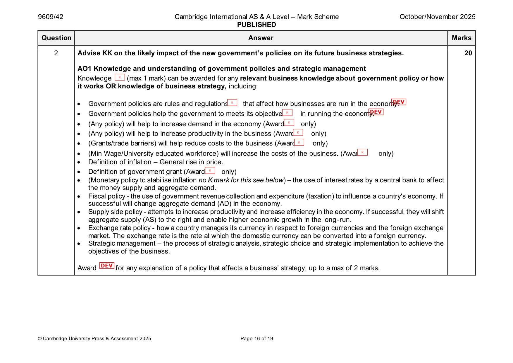 Mark scheme, page 16 of 19