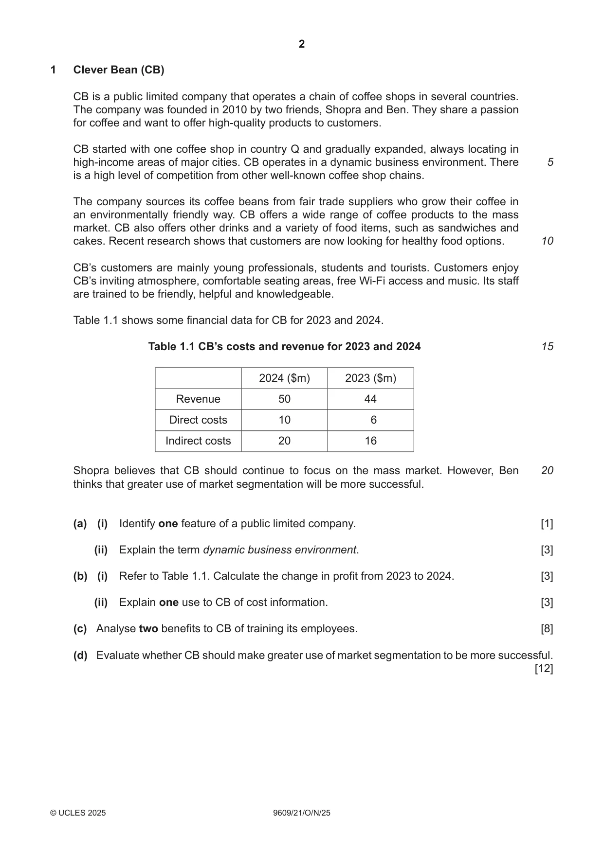 Cambridge A Level Business (for first examination in 2016) 9609 2025 Oct/Nov Paper 2 · Variant 1 question paper, page 2 of 4