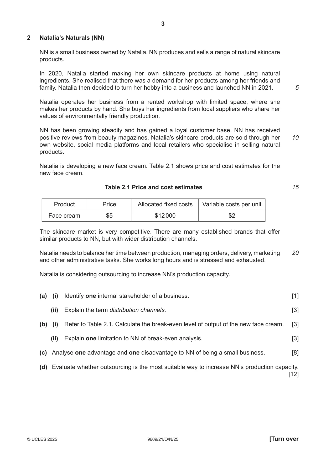 Cambridge A Level Business (for first examination in 2016) 9609 2025 Oct/Nov Paper 2 · Variant 1 question paper, page 3 of 4