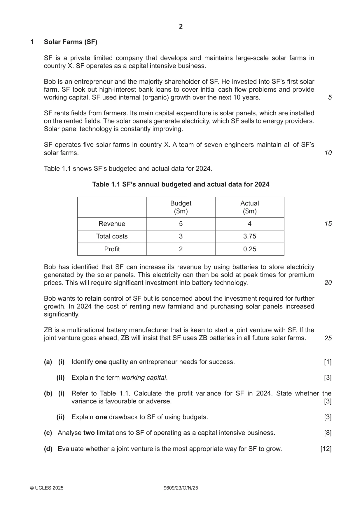 Cambridge A Level Business (for first examination in 2016) 9609 2025 Oct/Nov Paper 2 · Variant 3 question paper, page 2 of 4