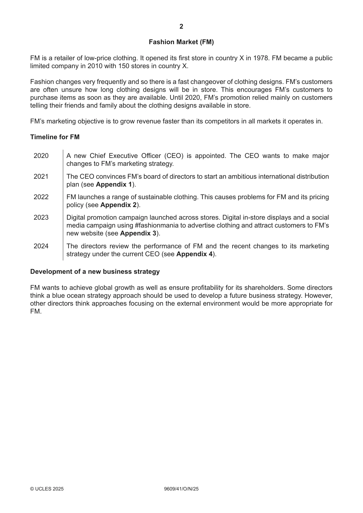 Cambridge A Level Business (for first examination in 2016) 9609 2025 Oct/Nov Paper 4 · Variant 1 question paper, page 2 of 4