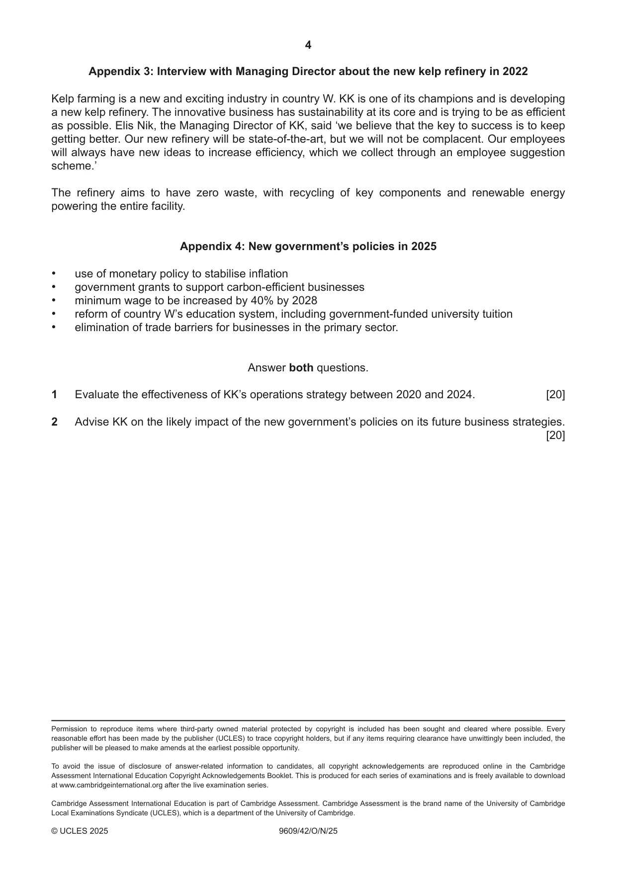 Cambridge A Level Business (for first examination in 2016) 9609 2025 Oct/Nov Paper 4 · Variant 2 question paper, page 4 of 4