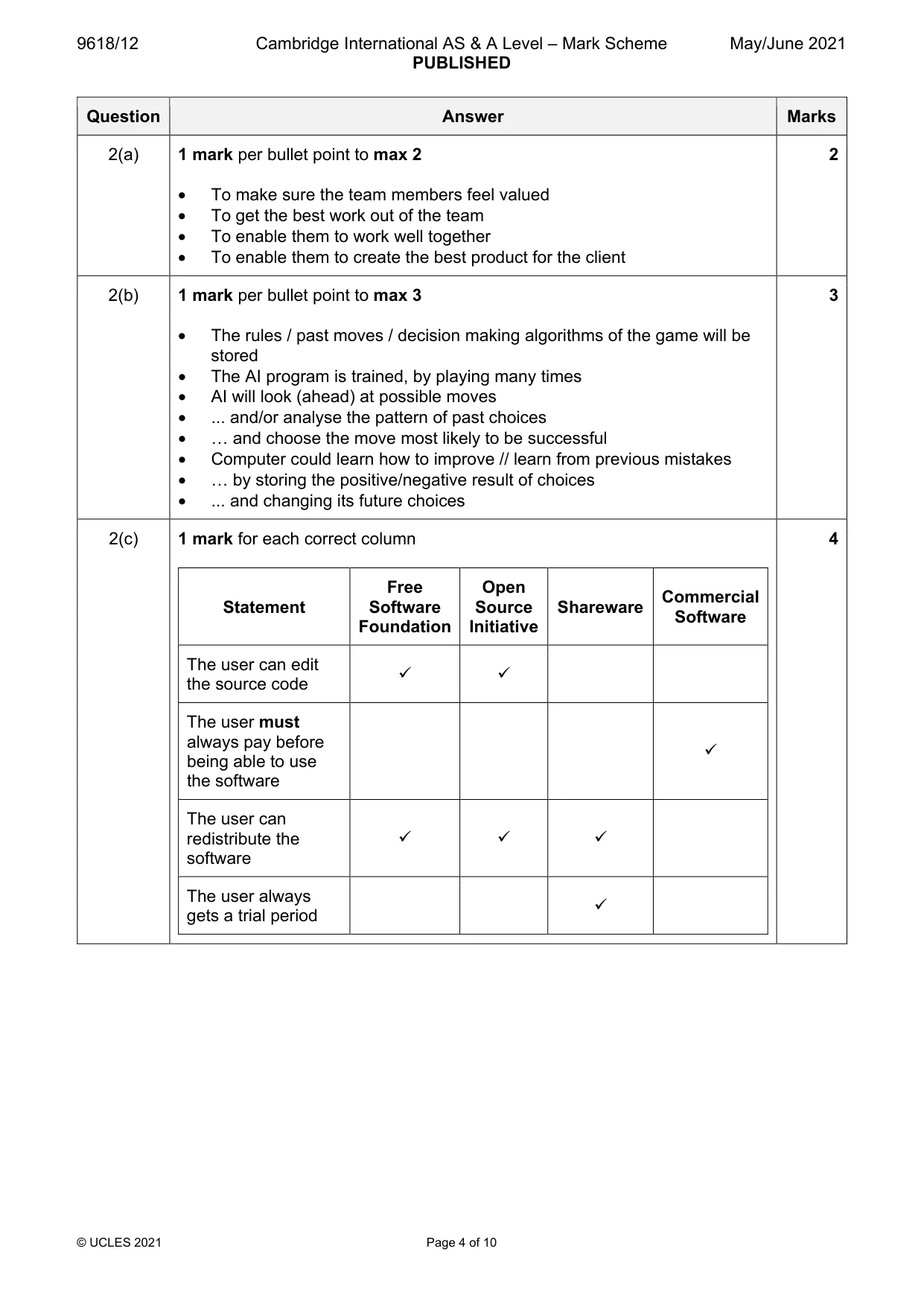 Mark scheme, page 4 of 10
