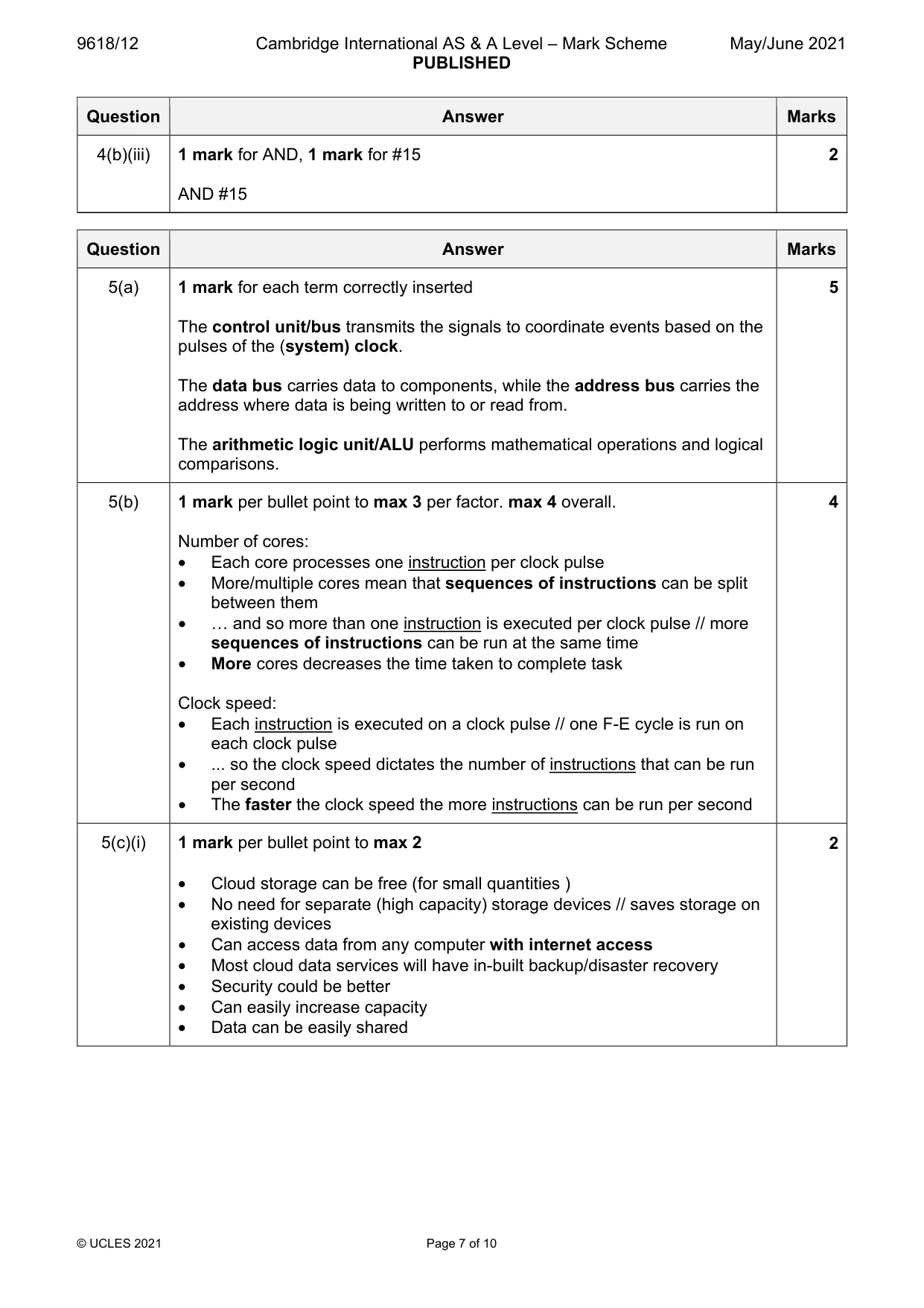 Mark scheme, page 7 of 10