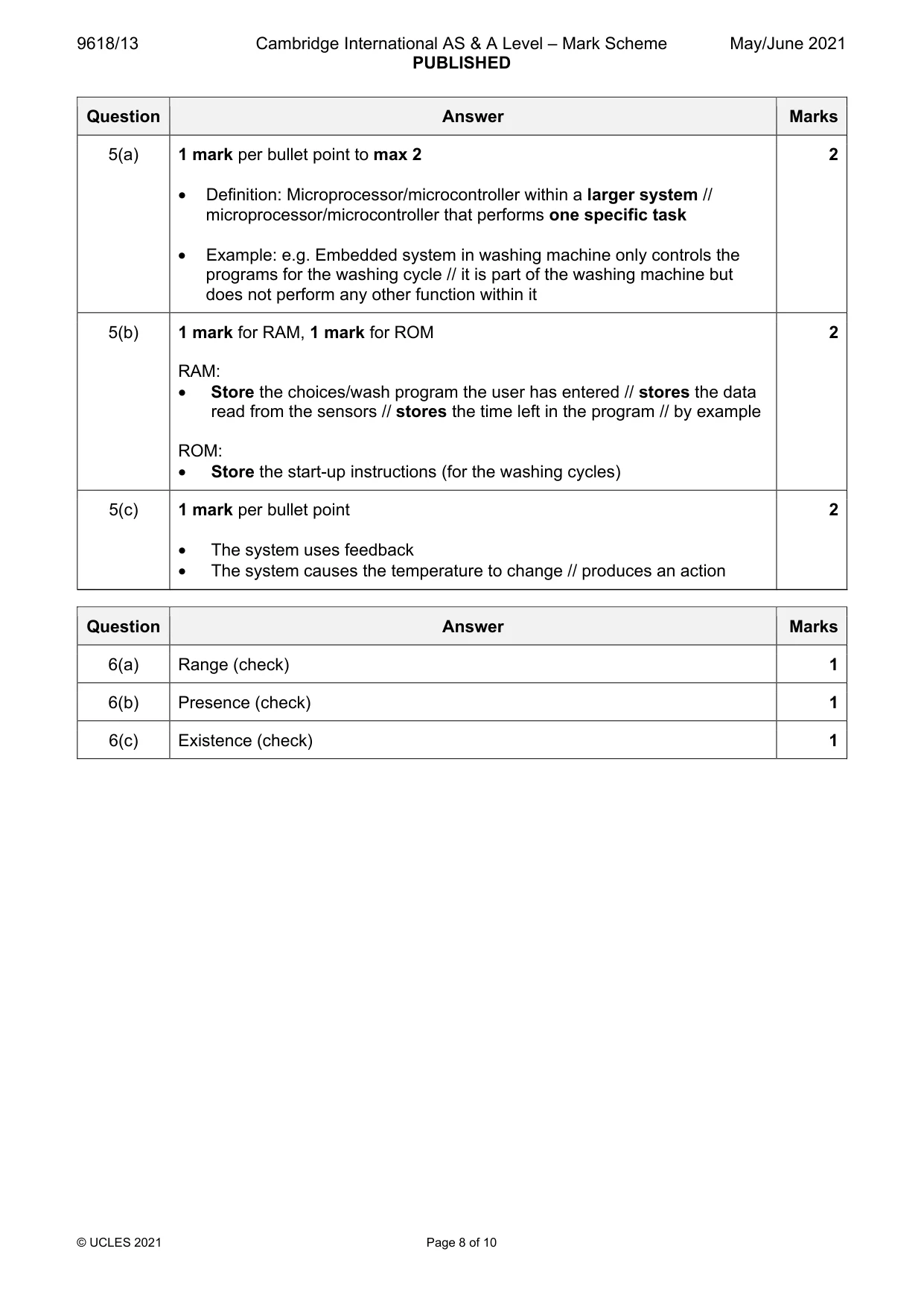 Mark scheme, page 8 of 10