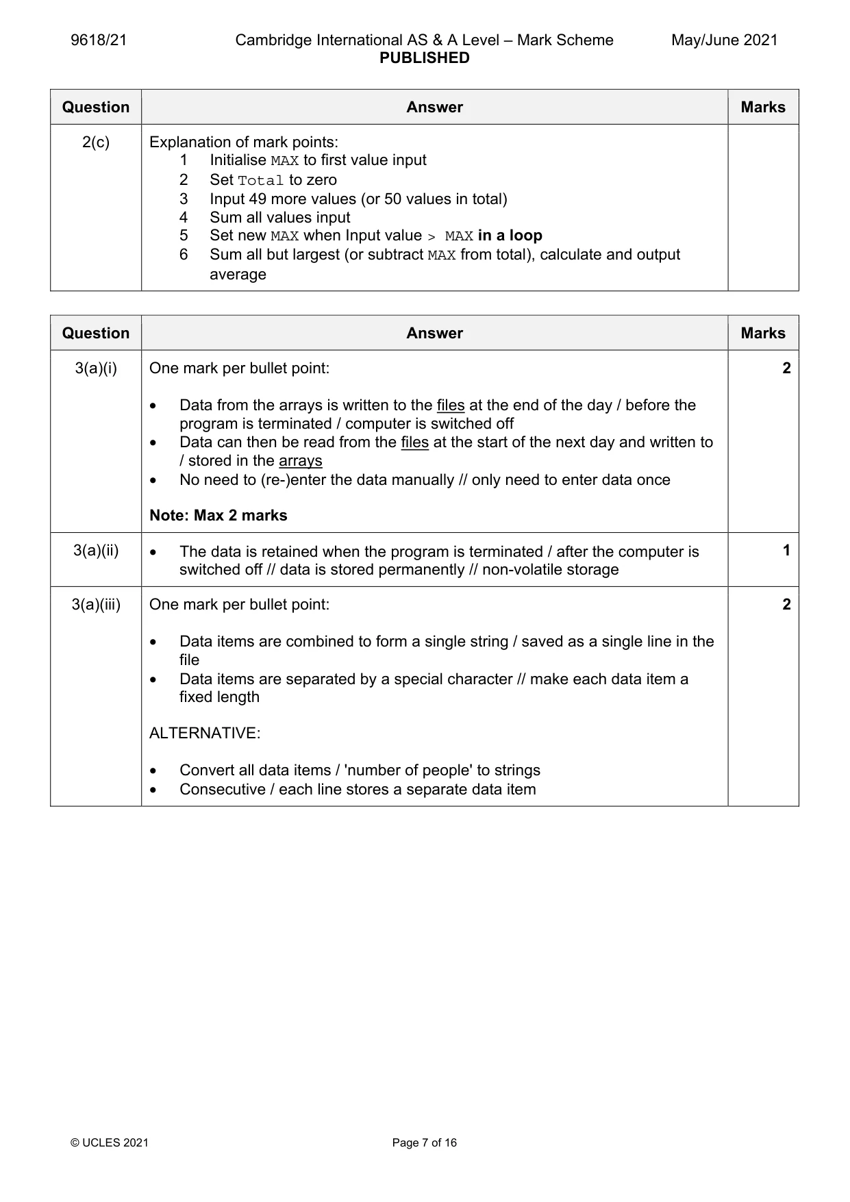 Mark scheme, page 7 of 16