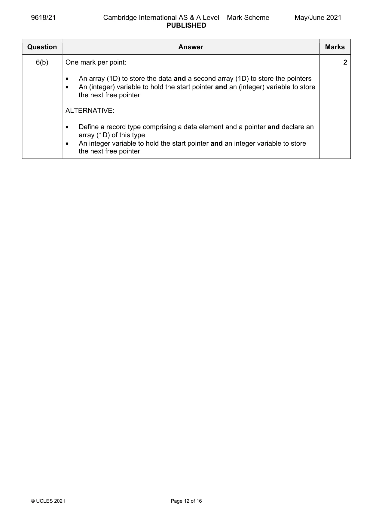 Mark scheme, page 12 of 16