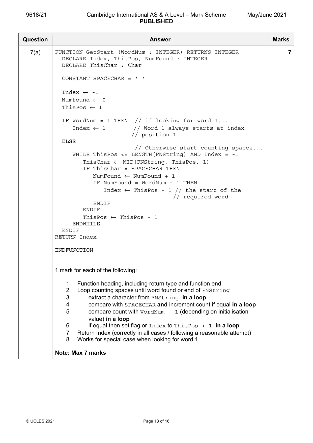 Mark scheme, page 13 of 16