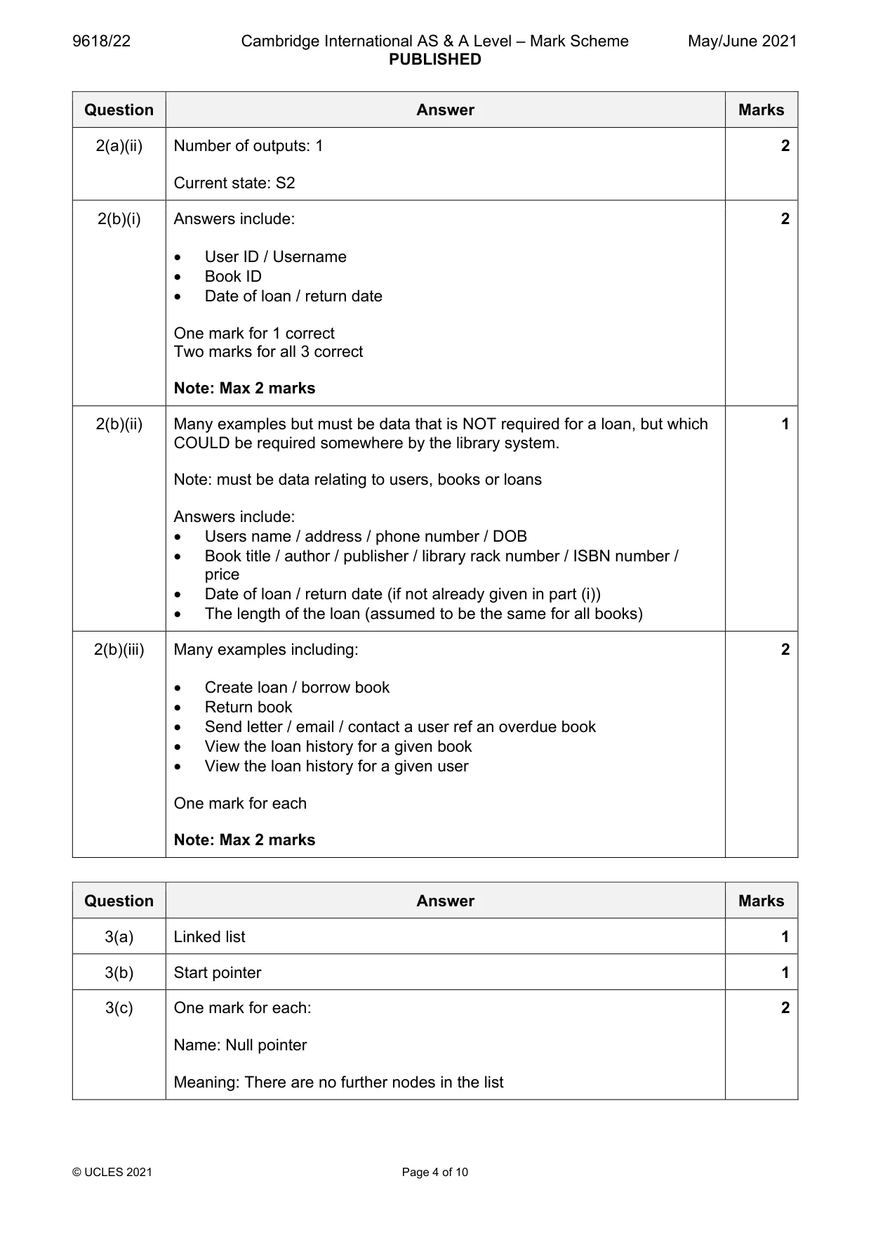 Mark scheme, page 4 of 10