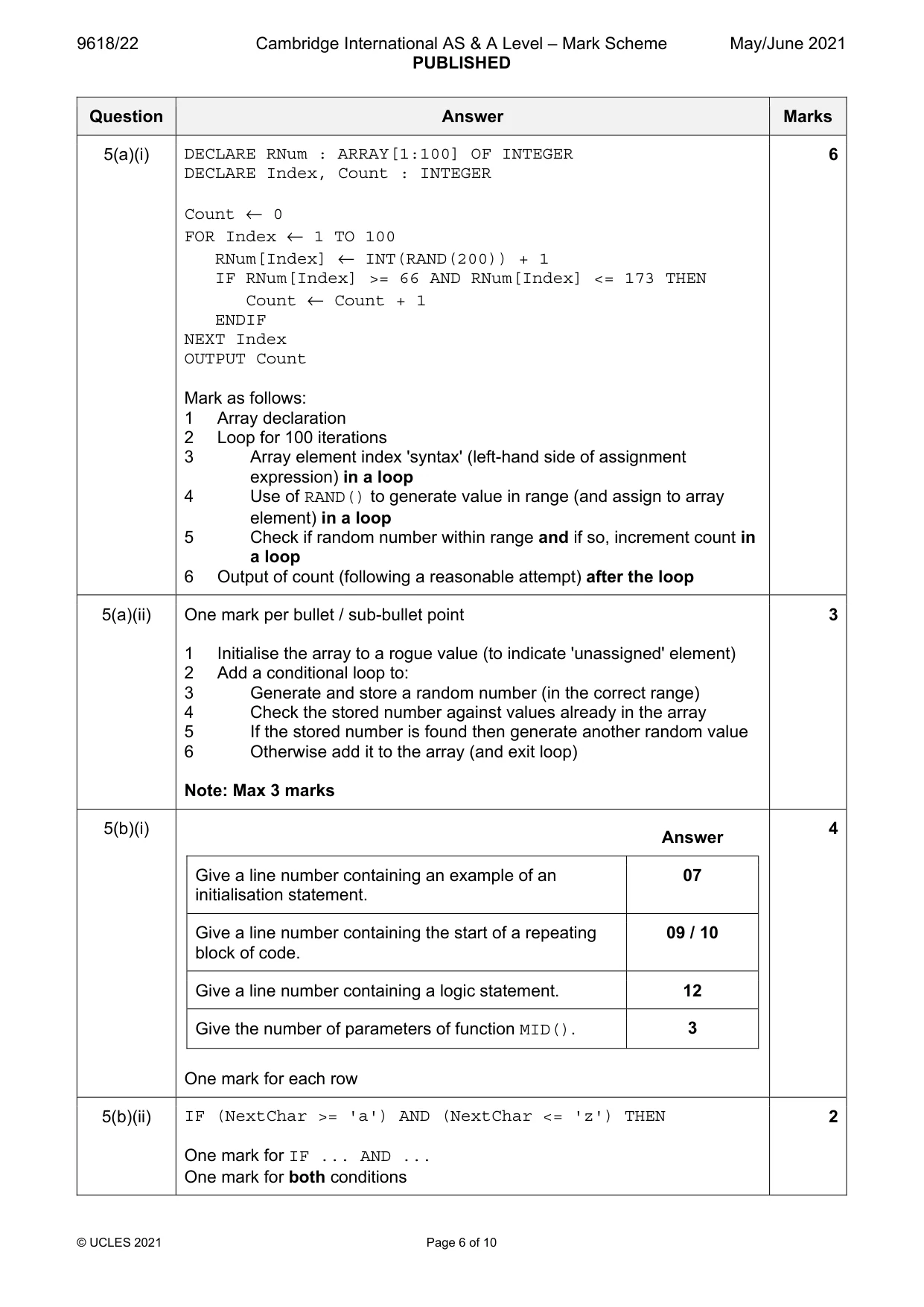 Mark scheme, page 6 of 10