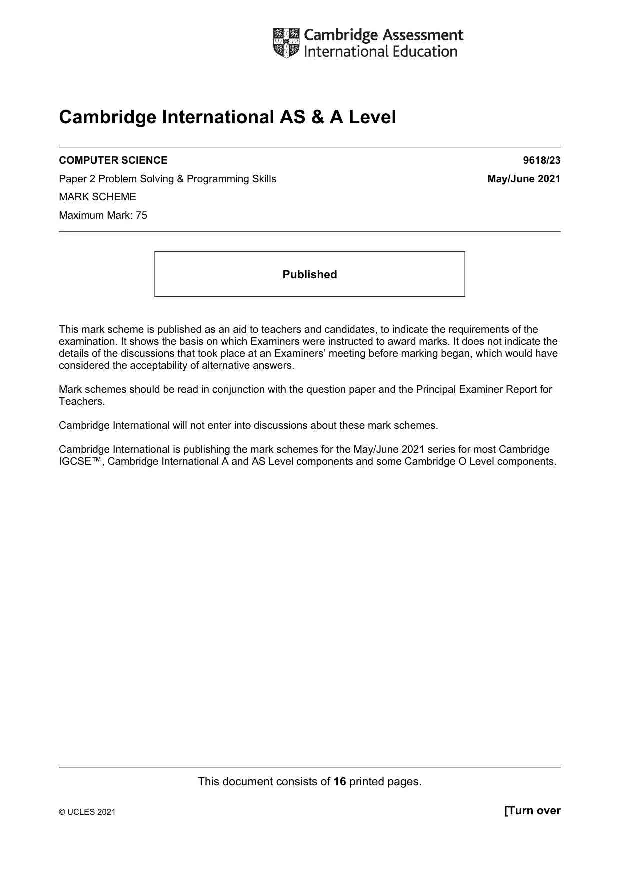 Mark scheme, page 1 of 16