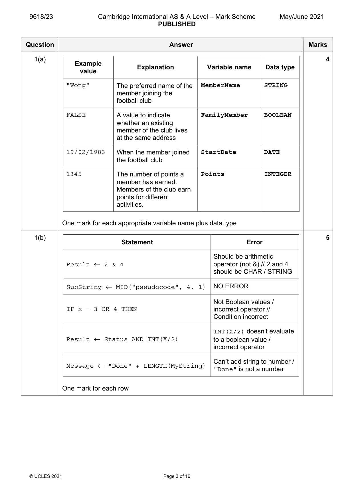 Mark scheme, page 3 of 16