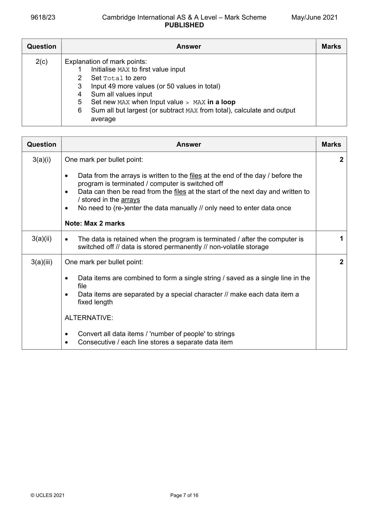 Mark scheme, page 7 of 16