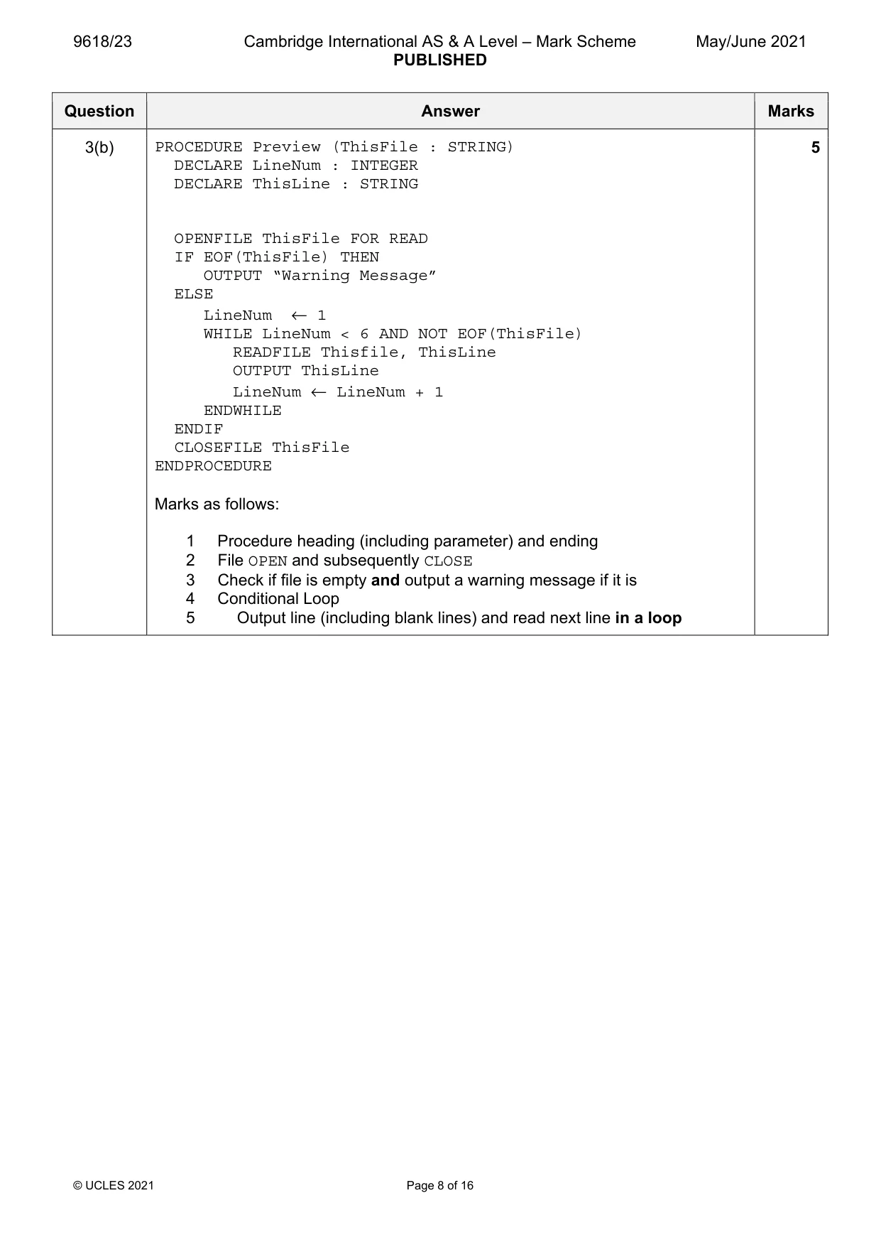 Mark scheme, page 8 of 16