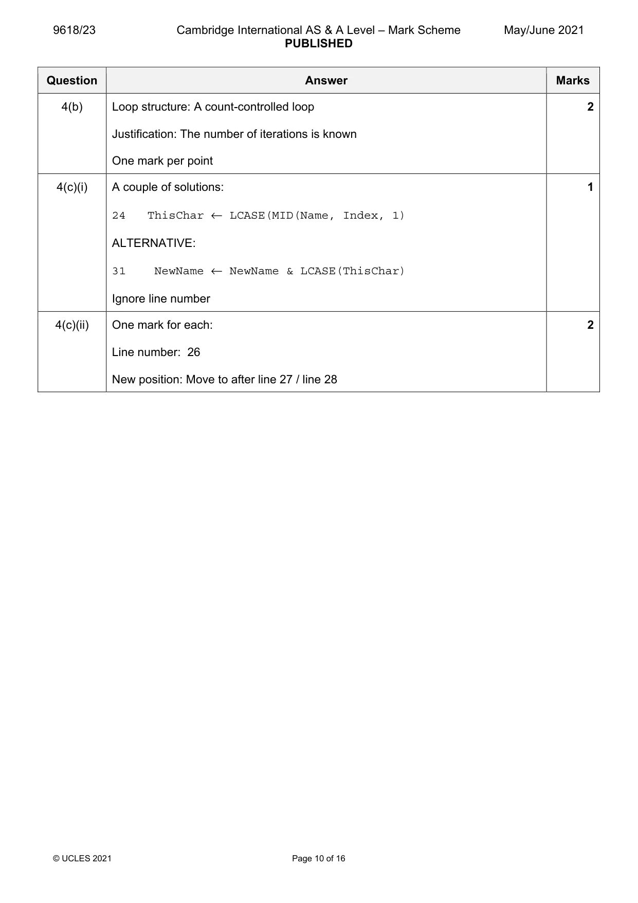 Mark scheme, page 10 of 16