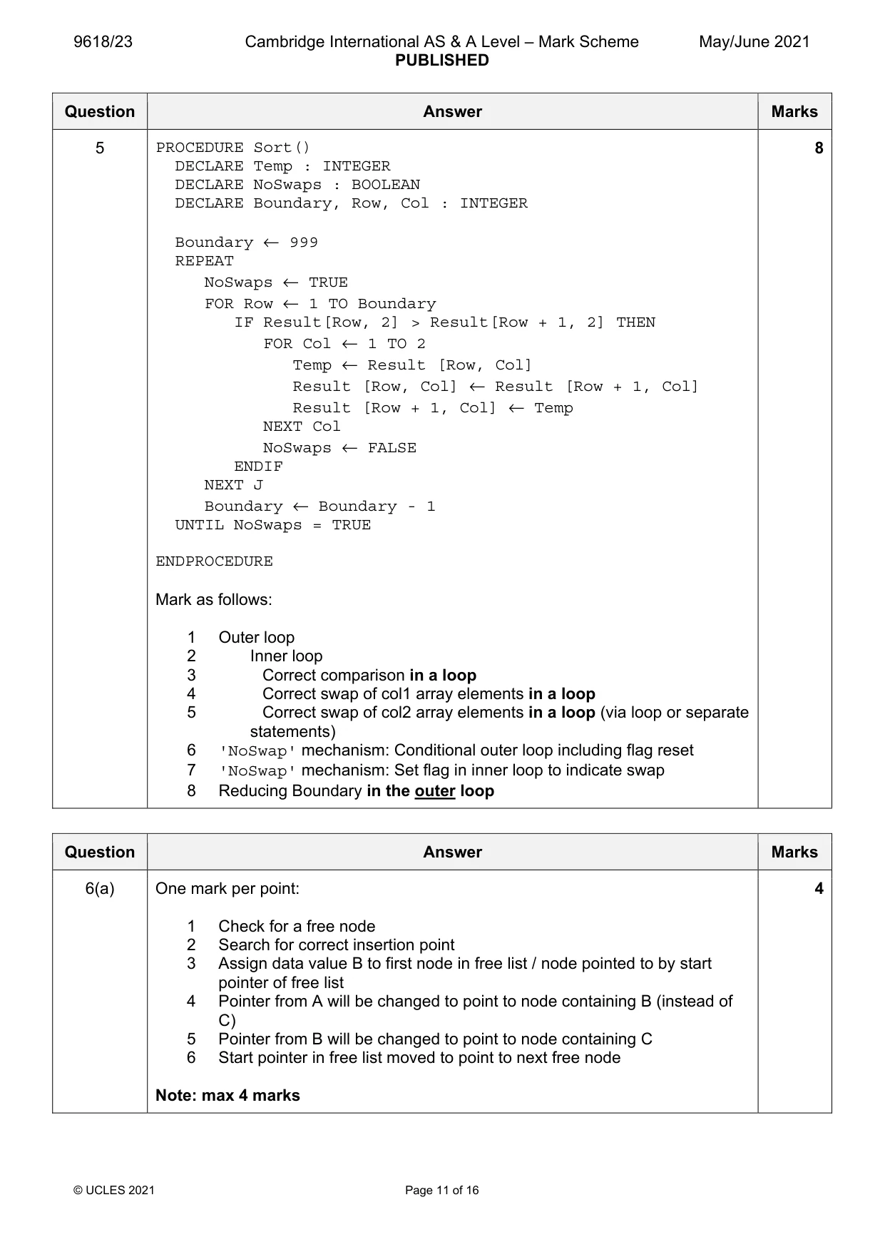 Mark scheme, page 11 of 16