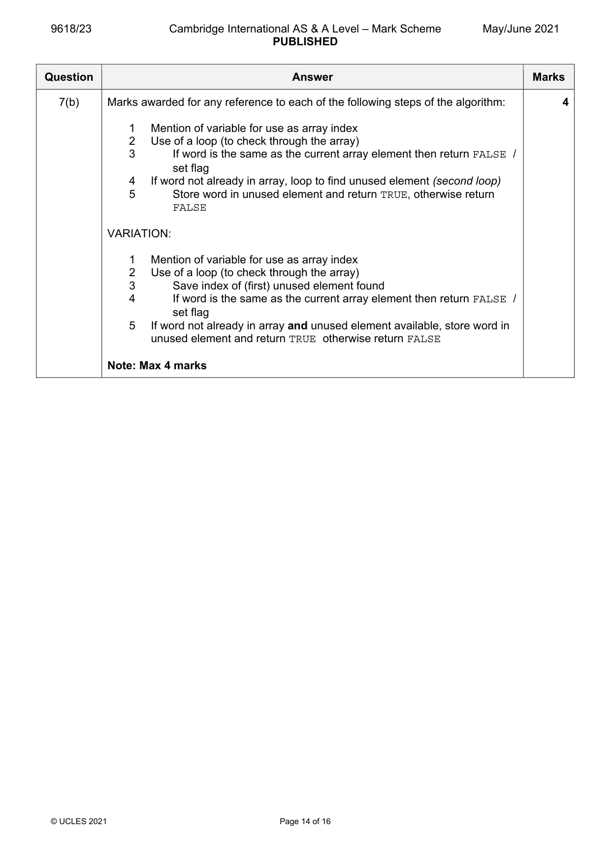 Mark scheme, page 14 of 16