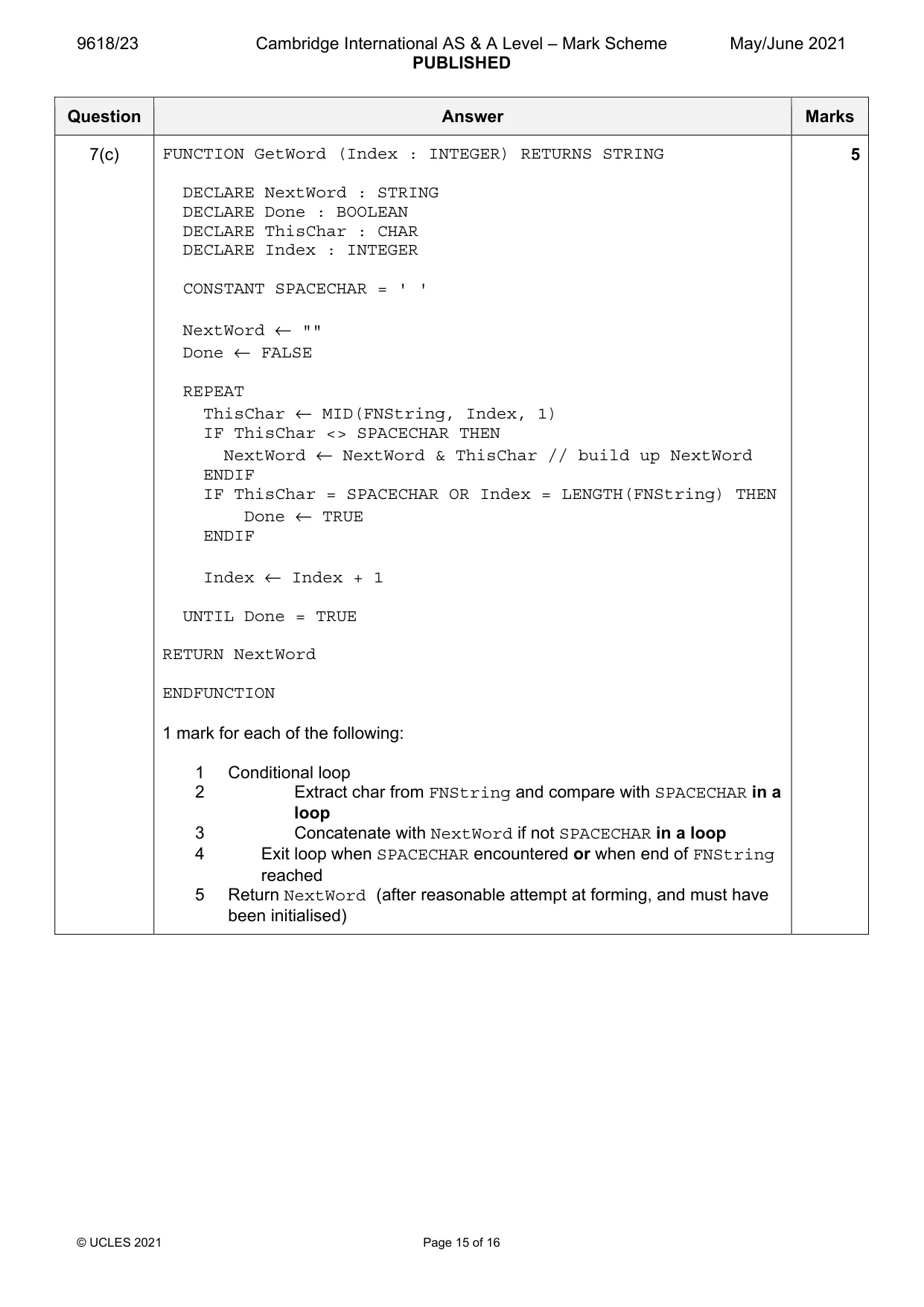 Mark scheme, page 15 of 16