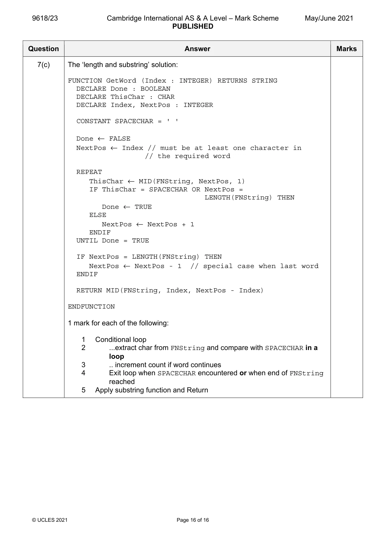 Mark scheme, page 16 of 16