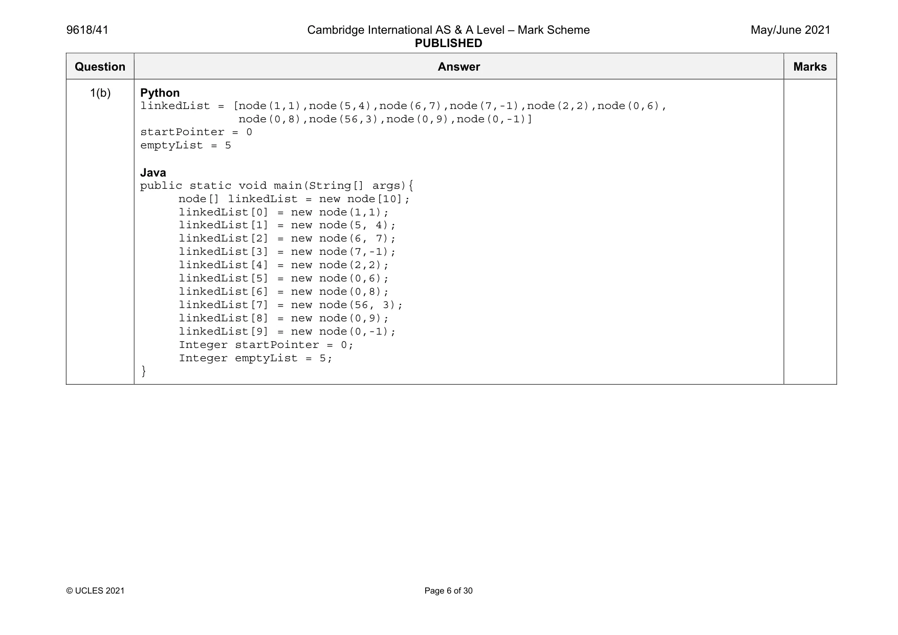 Mark scheme, page 6 of 30