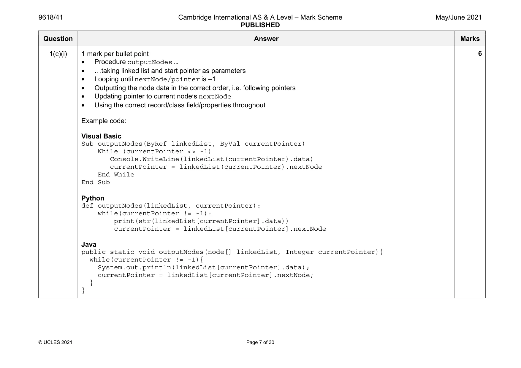 Mark scheme, page 7 of 30