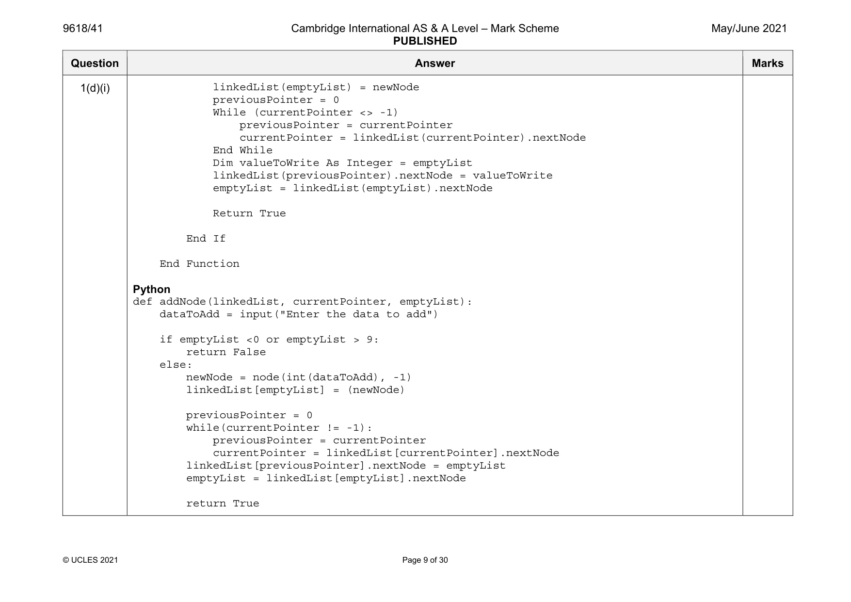 Mark scheme, page 9 of 30