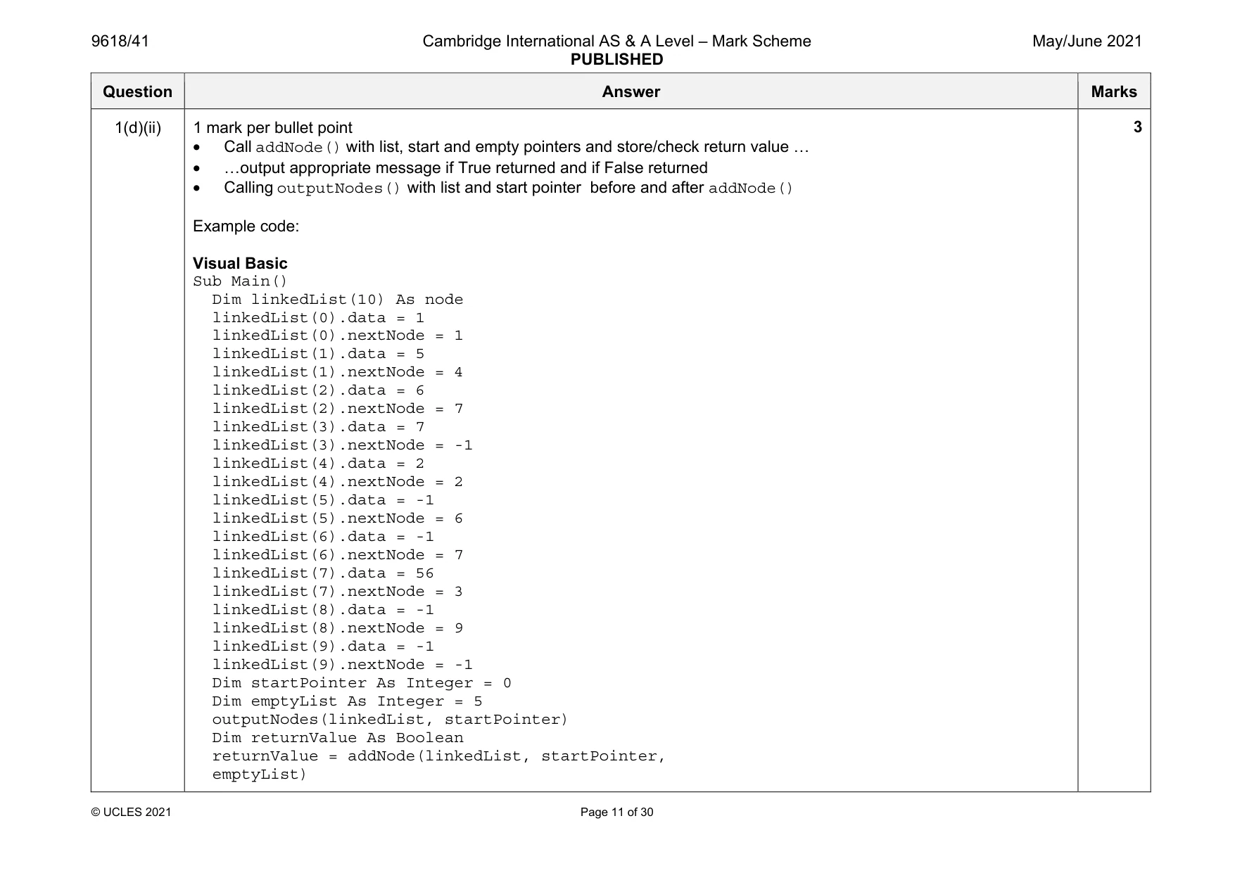 Mark scheme, page 11 of 30
