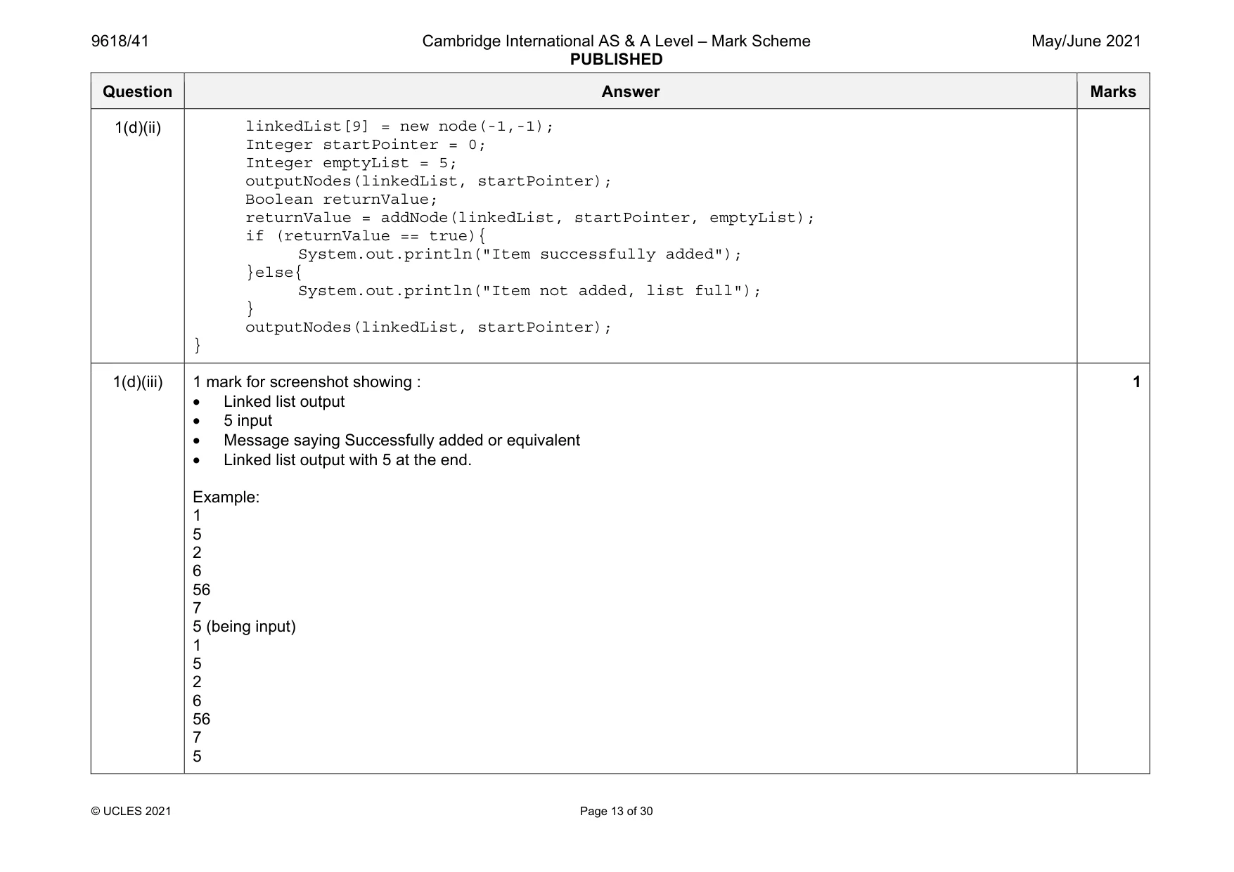 Mark scheme, page 13 of 30