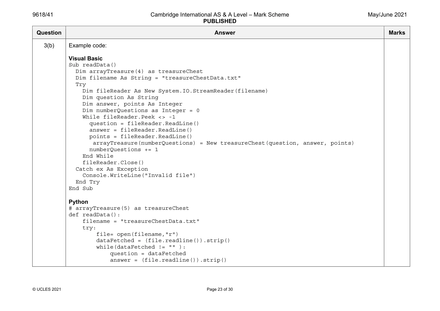 Mark scheme, page 23 of 30