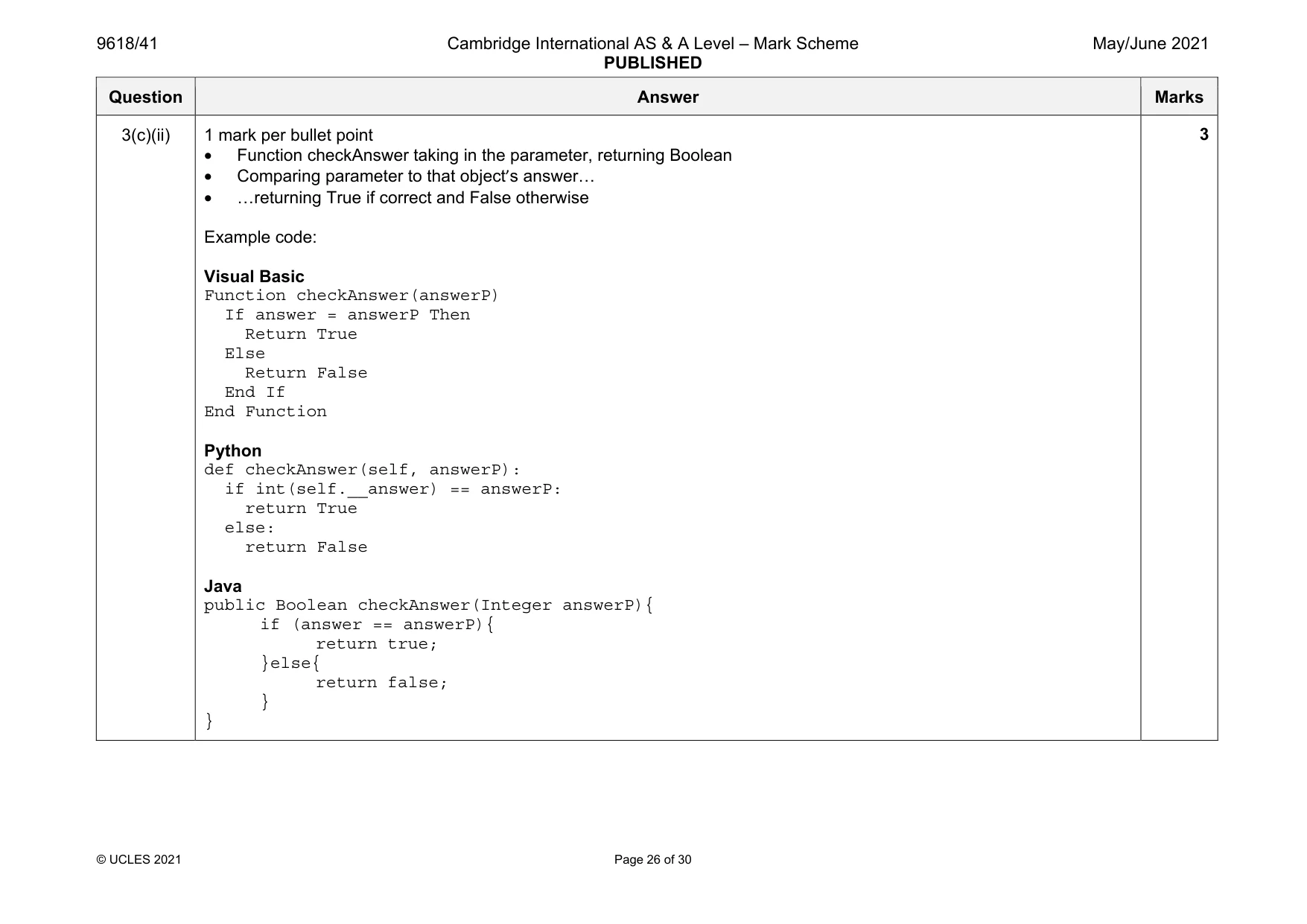 Mark scheme, page 26 of 30