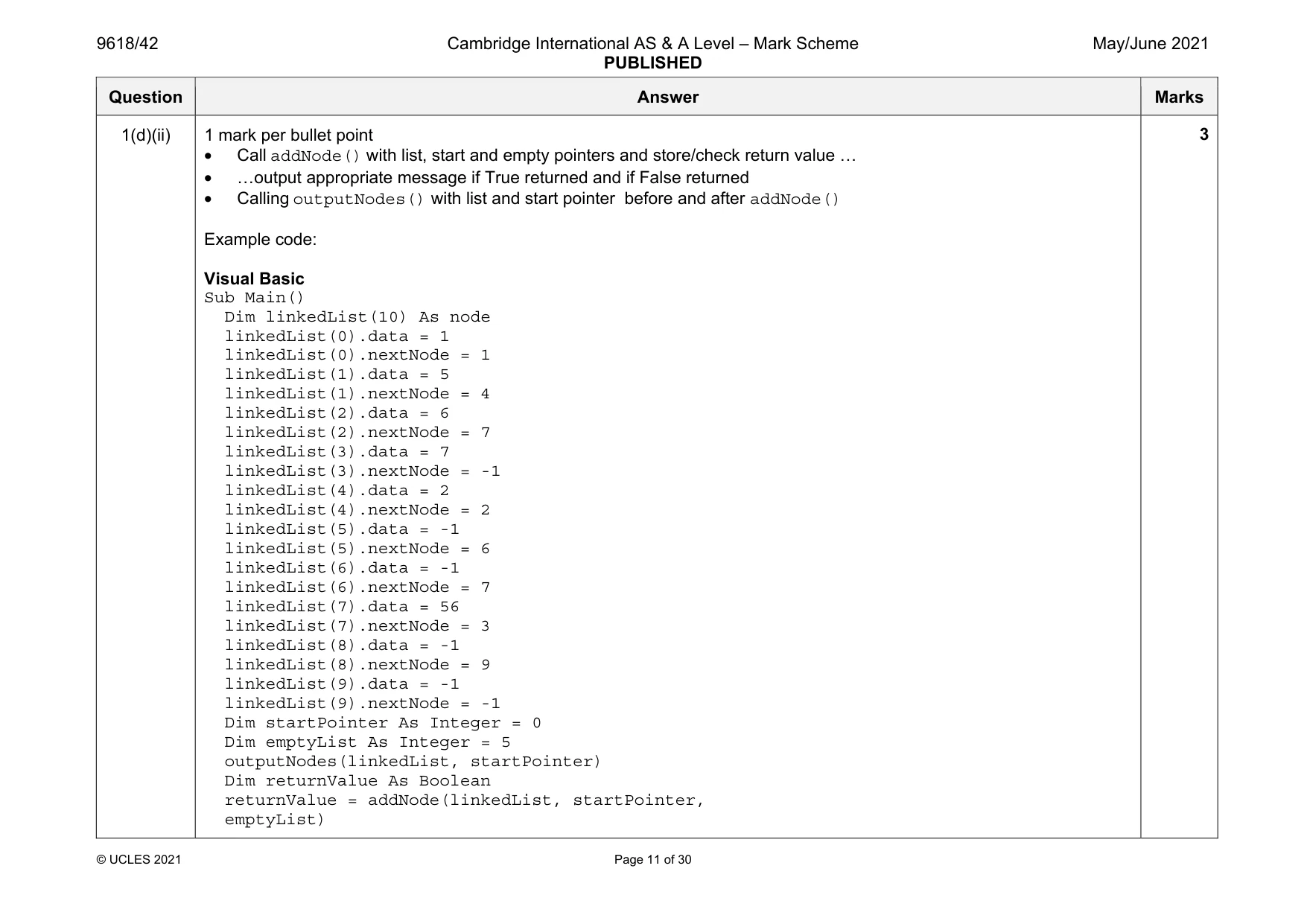 Mark scheme, page 11 of 30