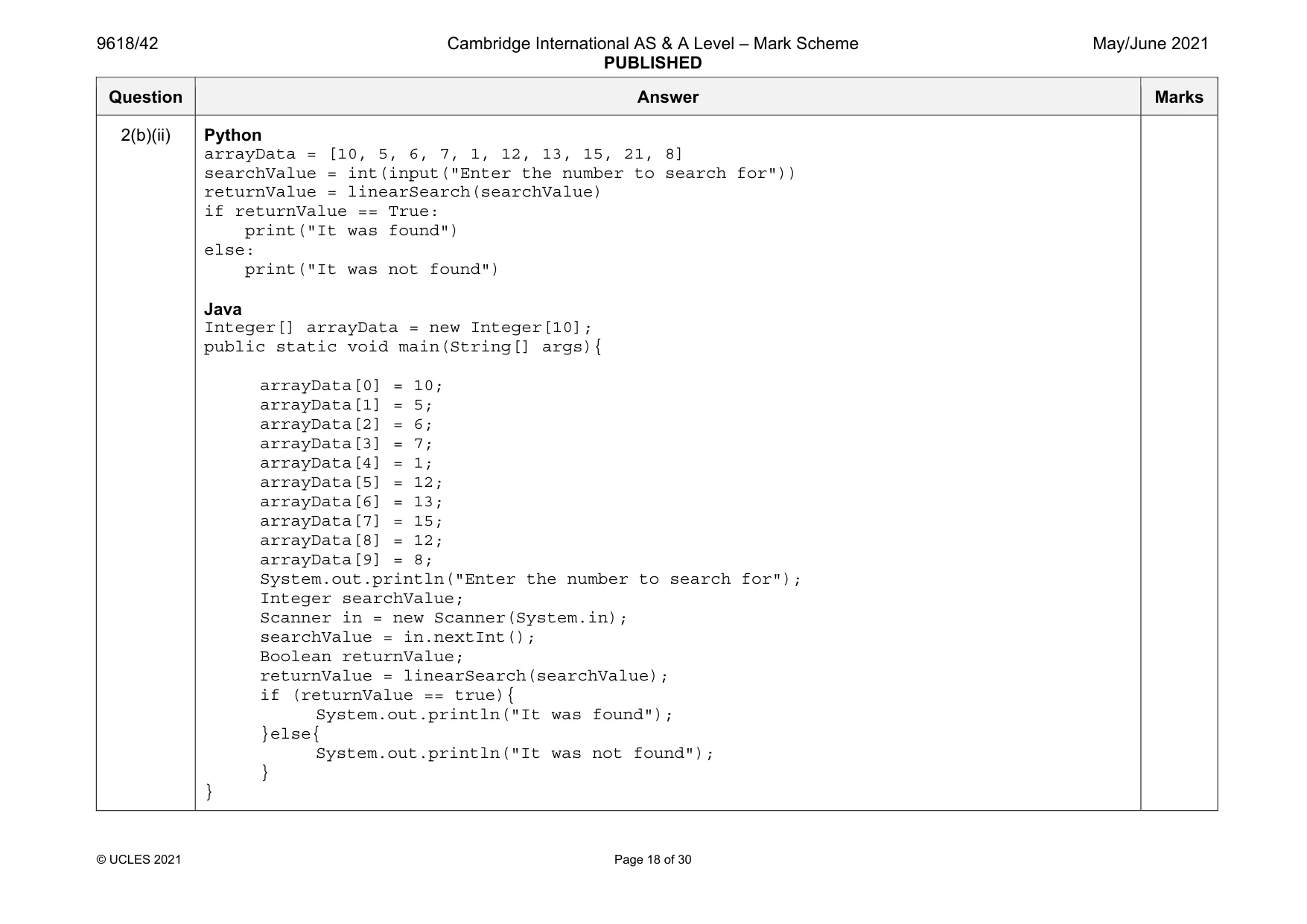 Mark scheme, page 18 of 30