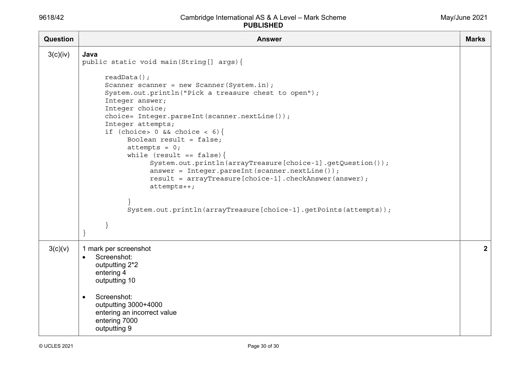Mark scheme, page 30 of 30