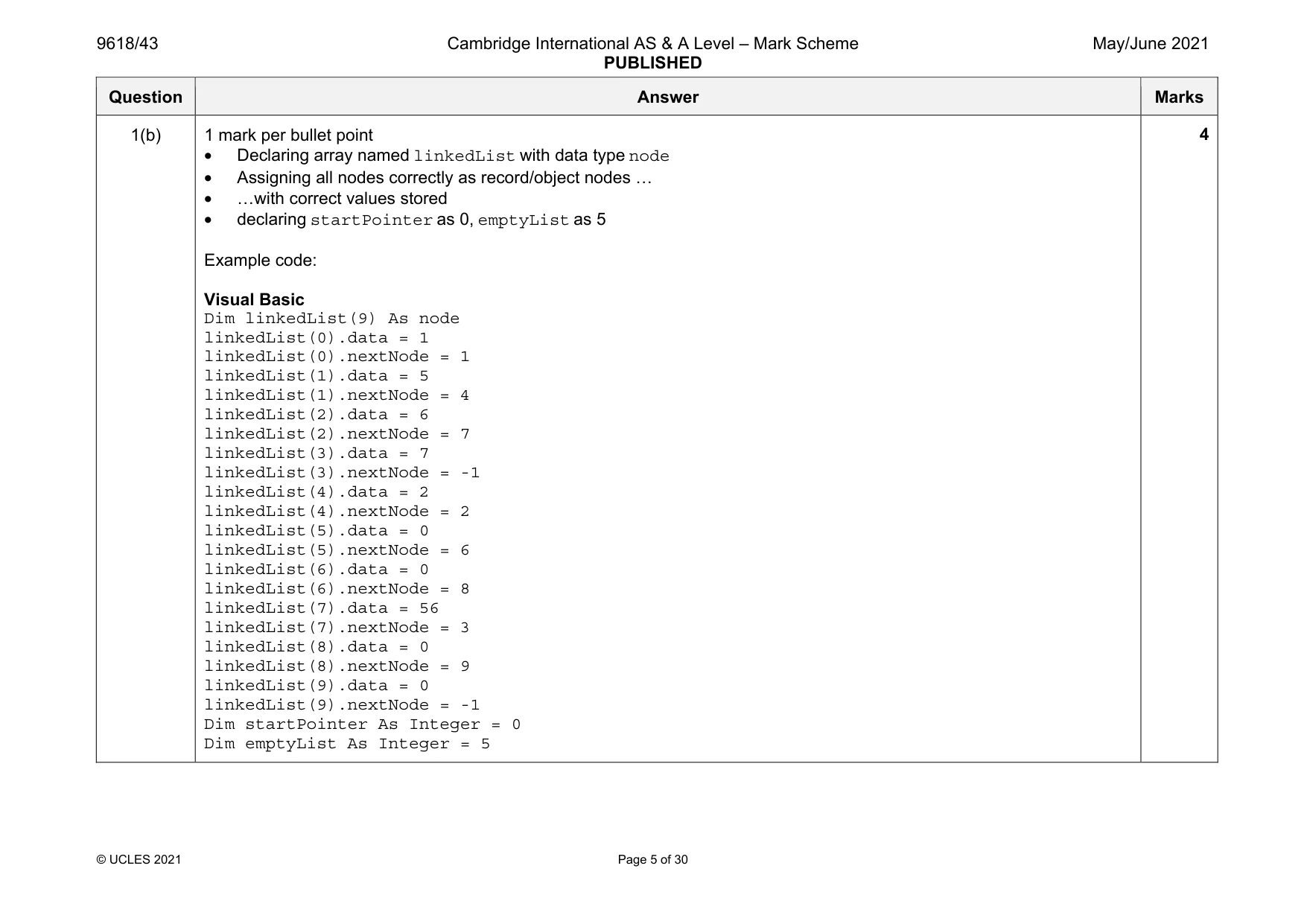 Mark scheme, page 5 of 30