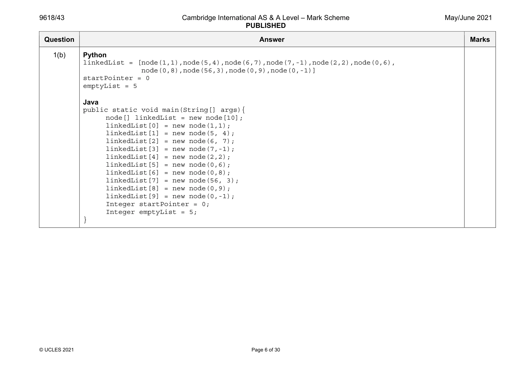 Mark scheme, page 6 of 30