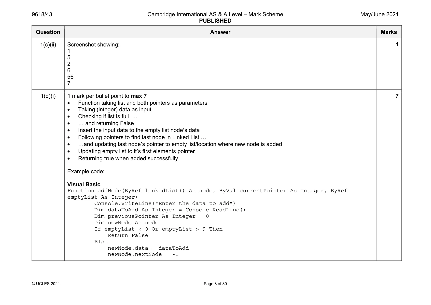 Mark scheme, page 8 of 30