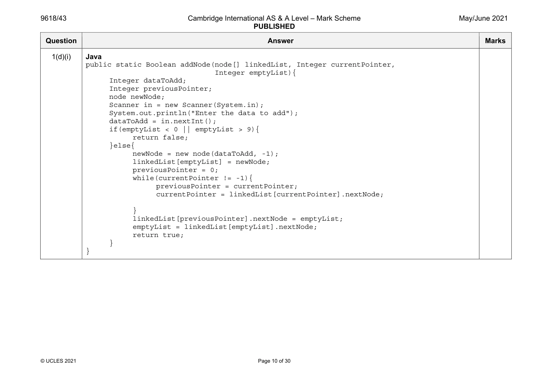 Mark scheme, page 10 of 30