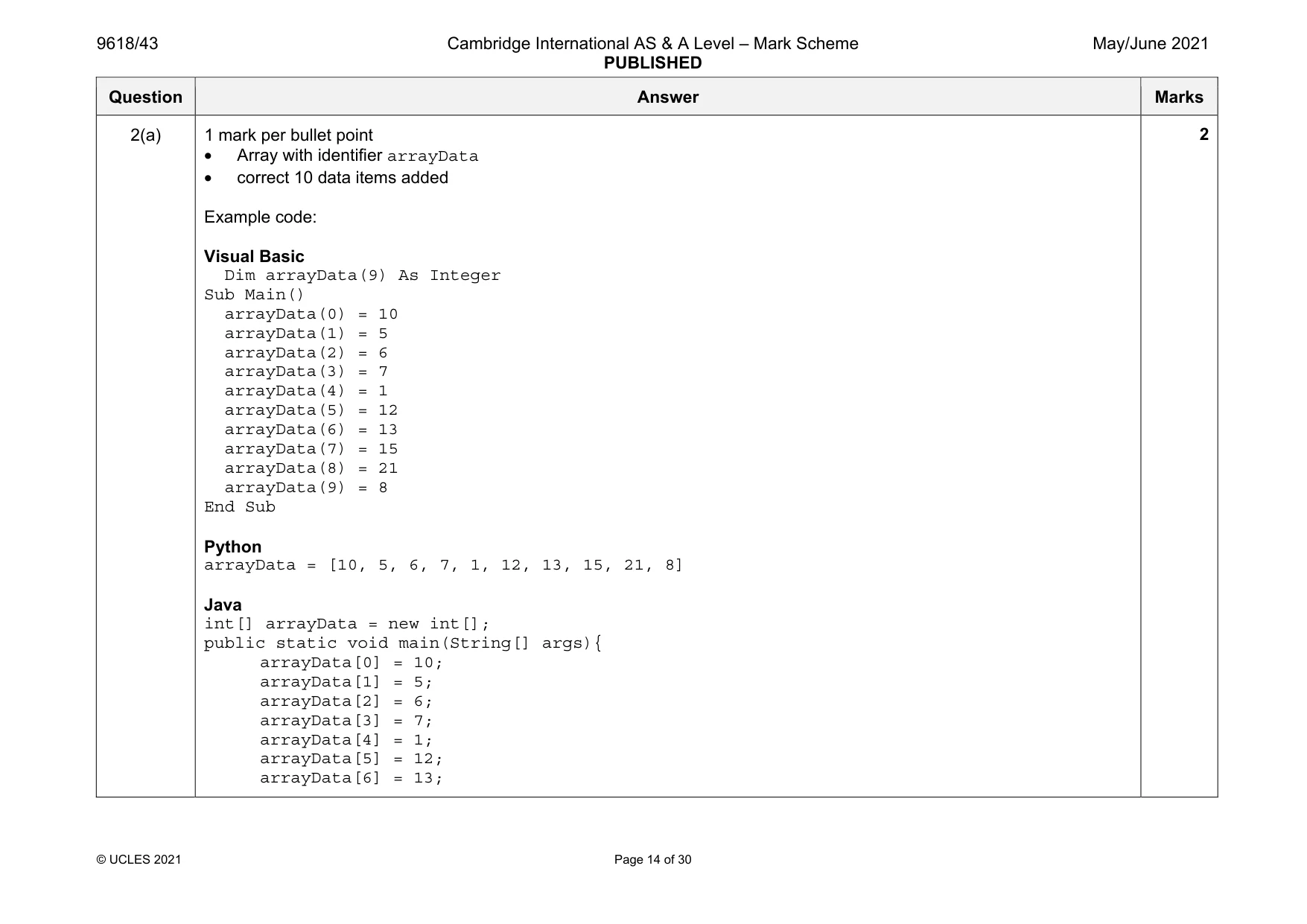 Mark scheme, page 14 of 30